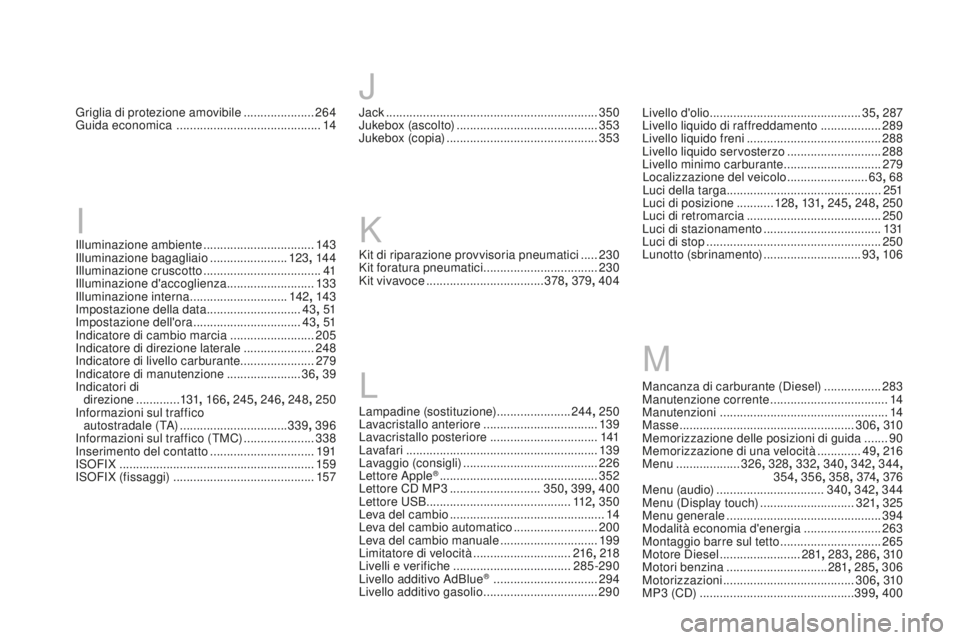 CITROEN DS4 2016 Libretti Di Uso E manutenzione (in Italian) DS4_it_Chap13_index-alpha_ed03-2015
Jack ...............................................................350
Jukebox (ascolto) .......................................... 353
Jukebox (copia)
....... CITROEN DS4 2016 Libretti Di Uso E manutenzione (in Italian) DS4_it_Chap13_index-alpha_ed03-2015
Jack ...............................................................350
Jukebox (ascolto) .......................................... 353
Jukebox (copia)
.......