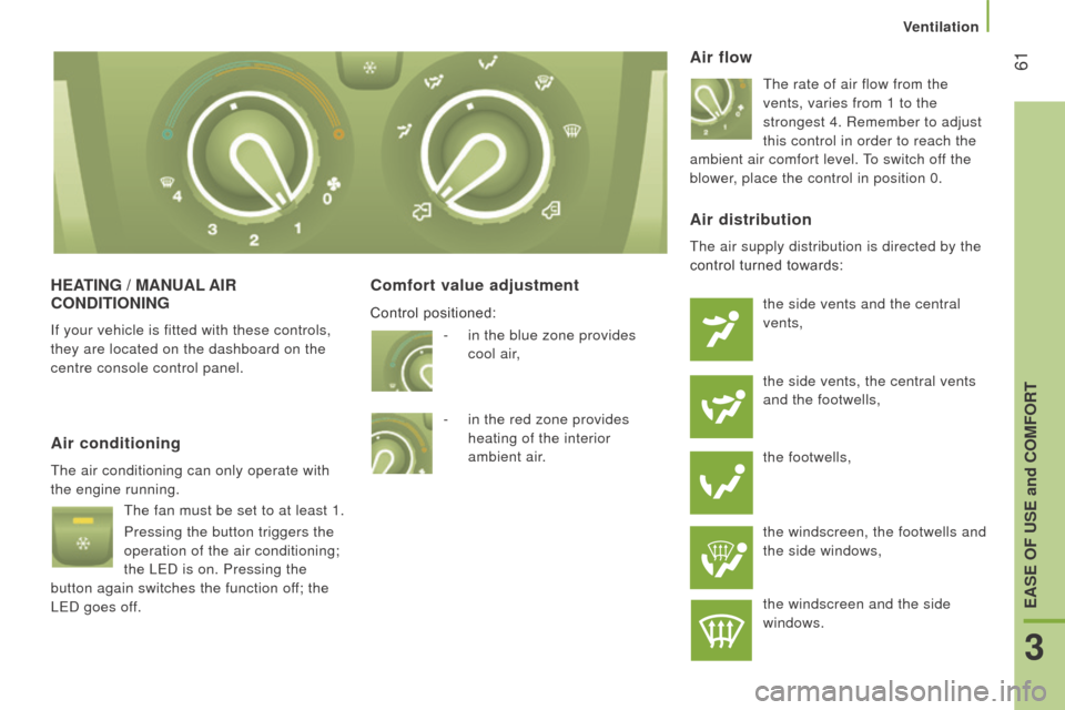 Citroen JUMPER RHD 2015.5 2.G Owners Manual  61
HEAtI n G  / M A nu AL AI r 
c O nd I t IO n I n G
If your vehicle is fitted with these controls, 
they are located on the dashboard on the 
centre console control panel.
comfort value adjustment 