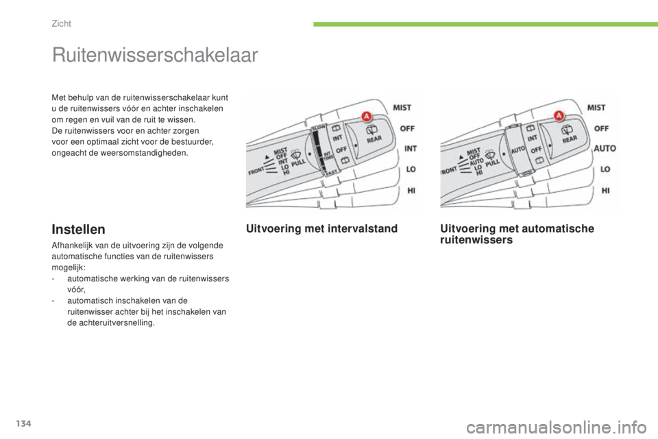CITROEN C4 AIRCROSS 2016 Instructieboekjes (in Dutch) 134
C4-Aircross_nl_Chap05_visibilite_ed01-2014
Met behulp van de ruitenwisserschakelaar kunt
u de ruitenwissers vóór en achter inschakelen
om regen en vuil van de ruit te wissen.
De ruitenwissers CITROEN C4 AIRCROSS 2016 Instructieboekjes (in Dutch) 134
C4-Aircross_nl_Chap05_visibilite_ed01-2014
Met behulp van de ruitenwisserschakelaar kunt
u de ruitenwissers vóór en achter inschakelen
om regen en vuil van de ruit te wissen.
De ruitenwissers