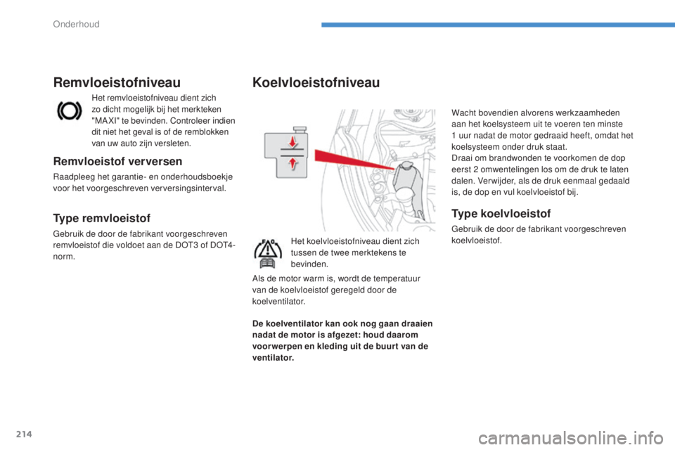 CITROEN C4 AIRCROSS 2016 Instructieboekjes (in Dutch) 214
C4-Aircross_nl_Chap08_verifications_ed01-2014
Koelvloeistofniveau
Het koelvloeistofniveau dient zich
tussen de twee merktekens te
bevinden.Wacht bovendien alvorens werkzaamheden
aan het koelsys CITROEN C4 AIRCROSS 2016 Instructieboekjes (in Dutch) 214
C4-Aircross_nl_Chap08_verifications_ed01-2014
Koelvloeistofniveau
Het koelvloeistofniveau dient zich
tussen de twee merktekens te
bevinden.Wacht bovendien alvorens werkzaamheden
aan het koelsys