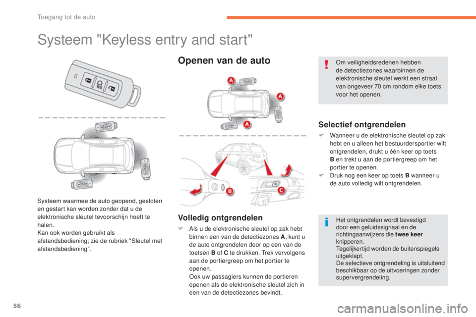 CITROEN C4 AIRCROSS 2016 Instructieboekjes (in Dutch) 56
C4-Aircross_nl_Chap02_ouvertures_ed01-2014
systeem "keyless entry and start"
Selectief ontgrendelen
F Wanneer u de elektronische sleutel op zak
hebt en u alleen het bestuurdersportier wilt CITROEN C4 AIRCROSS 2016 Instructieboekjes (in Dutch) 56
C4-Aircross_nl_Chap02_ouvertures_ed01-2014
systeem "keyless entry and start"
Selectief ontgrendelen
F Wanneer u de elektronische sleutel op zak
hebt en u alleen het bestuurdersportier wilt