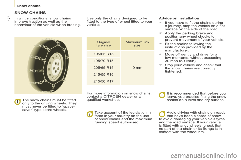Citroen BERLINGO MULTISPACE 2015 2.G Owners Manual 178
Berlingo-2-VP_en_Chap08_aide-rapide_ed01-2015Berlingo-2-VP_en_Chap08_aide-rapide_ed01-2015
SNOW CHAINS
In wintry conditions, snow chains 
improve  traction   as   well   as   the  
behaviour