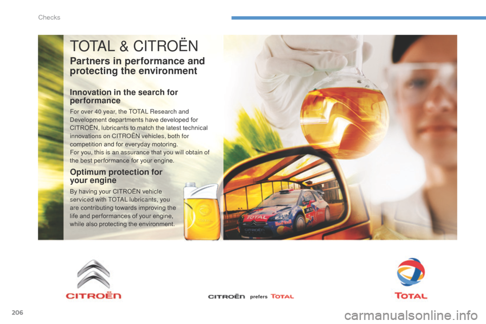 Citroen C4 AIRCROSS 2015 1.G User Guide 206
C4-Aircross_en_Chap08_verifications_ed01-2014
ToTAL & CITRoËn
Partners in performance and 
protecting the environment
Innovation in the search for 
performance
For over 40 year, the ToTAL Researc