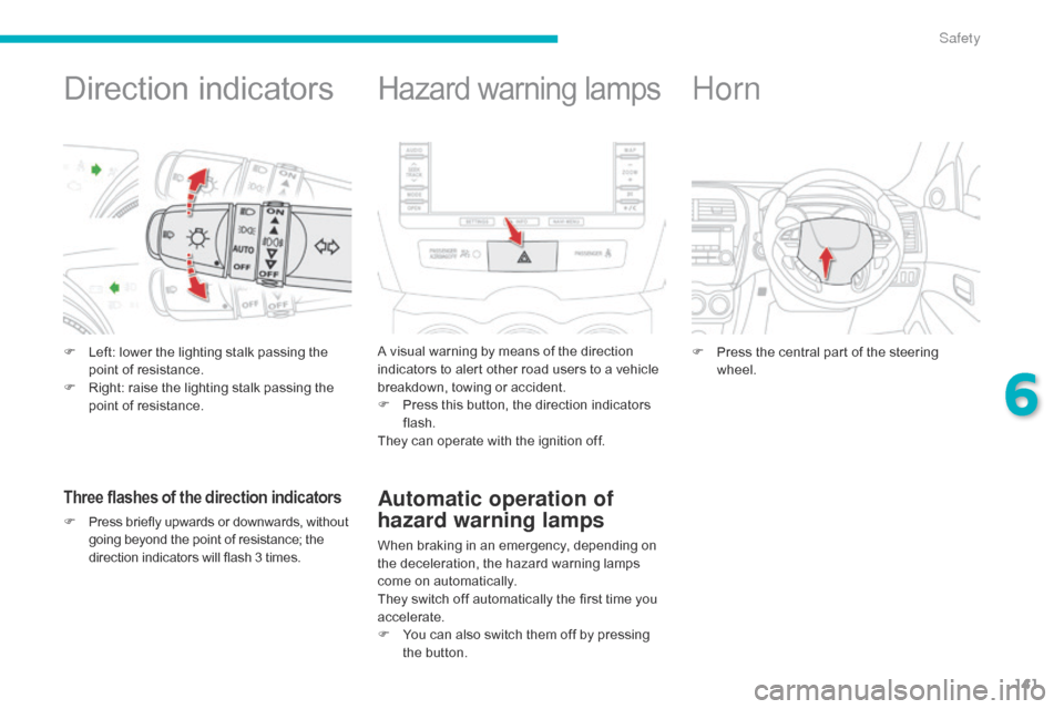 Citroen C4 AIRCROSS RHD 2015 1.G Owners Manual 141
Direction indicators
F Left: lower the lighting stalk passing the point of resistance.
F
R
ight: raise the lighting stalk passing the
point of resistance.
Three flashes of the direction indica Citroen C4 AIRCROSS RHD 2015 1.G Owners Manual 141
Direction indicators
F Left: lower the lighting stalk passing the point of resistance.
F
R
ight: raise the lighting stalk passing the
point of resistance.
Three flashes of the direction indica