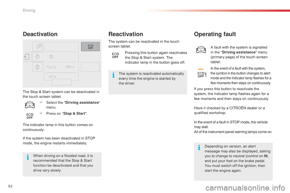 Citroen C4 CACTUS 2015 1.G Service Manual 92
C4-cactus_en_Chap05_conduite_ed02-2014
A fault with the system is signalled in the " Driving assistance "
  menu  
(

primary   page)   of   the   touch   screen  
t

ablet.
Operatin