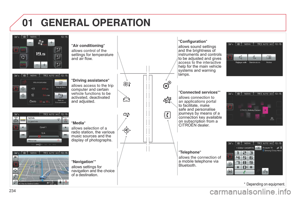 Citroen C4 CACTUS RHD 2015 1.G Owners Manual 01
"Air conditioning"
allows control of the
settings
 for  temperature Â
and
 air  flow.
"Driving assistance"
allows access to the trip
computer
 and  certain Â
vehicle functions to b Citroen C4 CACTUS RHD 2015 1.G Owners Manual 01
"Air conditioning"
allows control of the
settings
 for  temperature Â
and
 air  flow.
"Driving assistance"
allows access to the trip
computer
 and  certain Â
vehicle functions to b