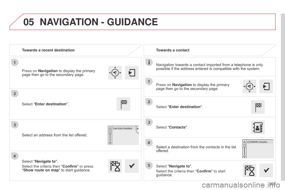Citroen C4 CACTUS RHD 2015 1.G User Guide 05
263
Towards a recent destination
Towards a contact
Navigation
Â
towards
Â
a
Â
contact
Â
imported
Â
from
Â
a
Â
telephone
Â
is
Â
only
Â
possible
Â
if
Â
the
Â
address
Â
entered
Â
is
 Citroen C4 CACTUS RHD 2015 1.G User Guide 05
263
Towards a recent destination
Towards a contact
Navigation
Â
towards
Â
a
Â
contact
Â
imported
Â
from
Â
a
Â
telephone
Â
is
Â
only
Â
possible
Â
if
Â
the
Â
address
Â
entered
Â
is
Â