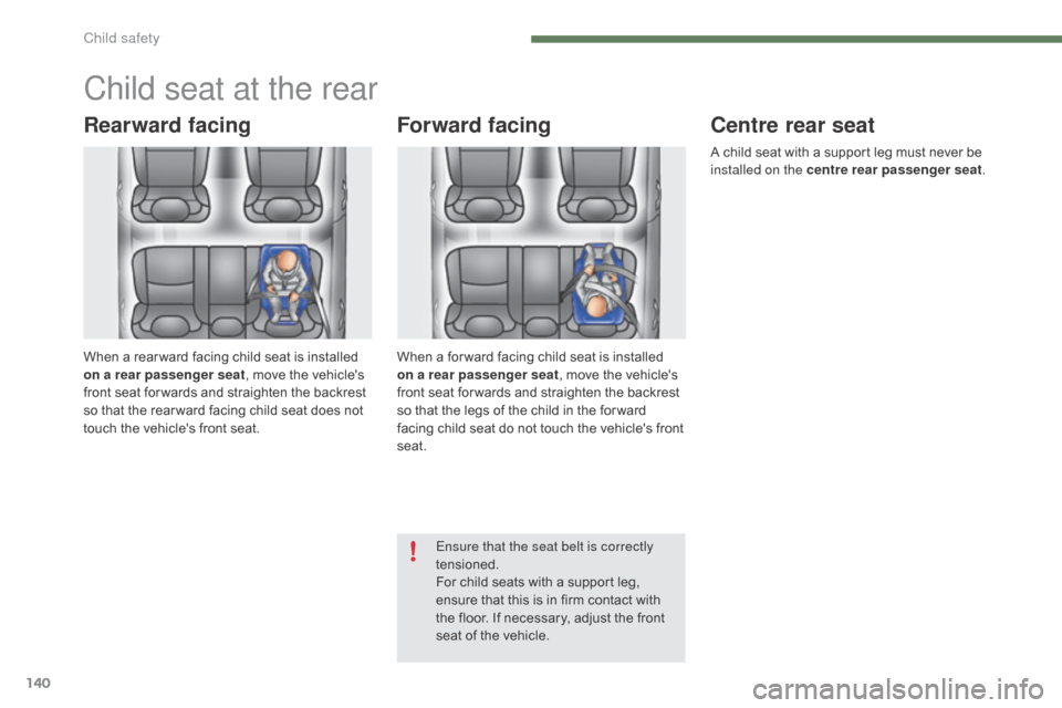 Citroen C4 2015 2.G Owners Manual 140
C4-2_en_Chap07_securite-enfants_ed01-2015
C4-2_en_Chap07_securite-enfants_ed01-2015
Child seat at the rear
Rearward facing
When a rear ward facing child seat is installed on a rear passeng
