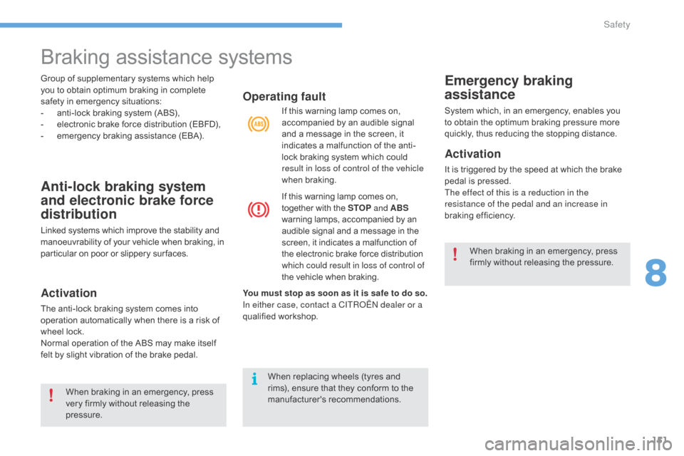 Citroen C4 2015 2.G Owners Manual 151
C4-2_en_Chap08_securite_ed01-2015
C4-2_en_Chap08_securite_ed01-2015
Group of supplementary systems which help you   to   obtain   optimum   braking   in   complete  
s

afety   in  