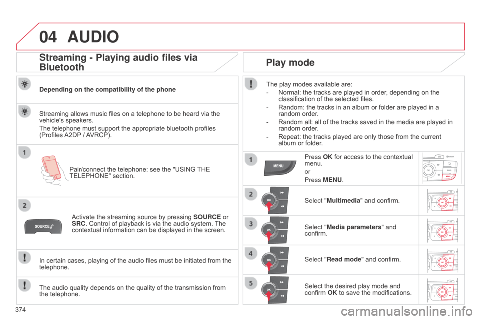 Citroen C4 2015 2.G Owners Guide 04
374
C4-2_en_Chap13c_RD5_ed01-2015
C4-2_en_Chap13c_RD5_ed01-2015
AUDIO
Streaming - Playing audio files via
Bluetooth
Depending on the compatibility of the phonePair/connect  the  telephone:  Citroen C4 2015 2.G Owners Guide 04
374
C4-2_en_Chap13c_RD5_ed01-2015
C4-2_en_Chap13c_RD5_ed01-2015
AUDIO
Streaming - Playing audio files via
Bluetooth
Depending on the compatibility of the phonePair/connect  the  telephone: Â