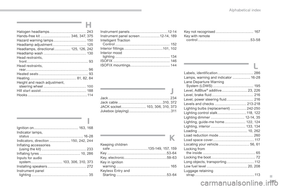 Citroen C4 2015 2.G Owners Manual 395
C4-2_en_Chap14_index-alpha_ed01-2015
C4-2_en_Chap14_index-alpha_ed01-2015
Halogen headlamps .....................................24 3
Hands-free   kit  .............................. 3 46,   