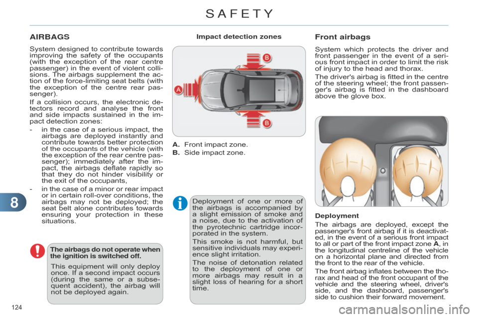 Citroen C4 RHD 2015 2.G Owners Manual 88
124Â
AIRBAGS
System designed to  contribute  towards  improving
 the  safety  of  the  occupants Â
(with
Â
the
Â
exception
Â
of
Â
the
Â
rear
Â
centre
Â
passenger)
Â
in
Citroen C4 RHD 2015 2.G Owners Manual 88
124Â
AIRBAGS
System designed to  contribute  towards  improving
 the  safety  of  the  occupants Â
(with
Â
the
Â
exception
Â
of
Â
the
Â
rear
Â
centre
Â
passenger)
Â
in