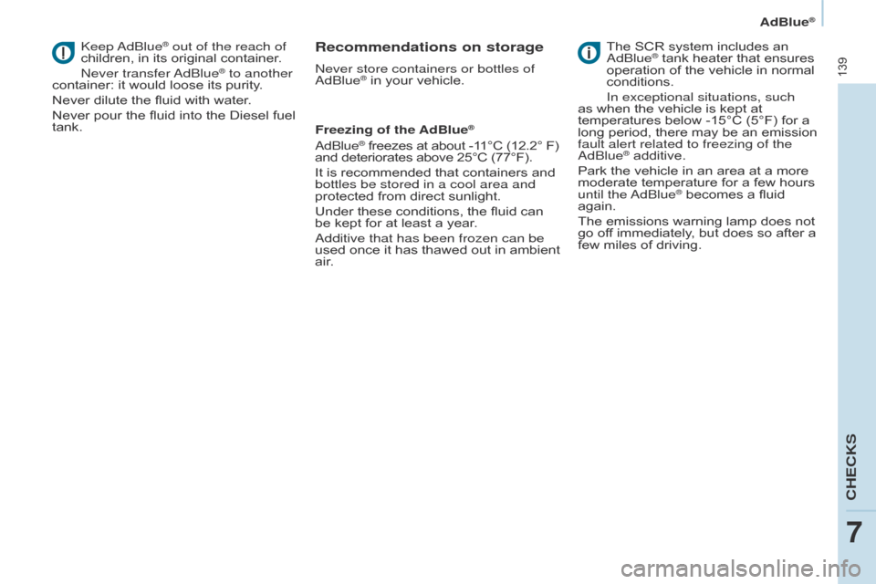 Citroen BERLINGO 2016 2.G Owners Manual 139
Berlingo-2-VU_en_Chap07_Verification_ed01-2016Berlingo-2-VU_en_Chap07_Verification_ed01-2016
keep adBlue® out of the reach of
children, in its original container.
n
ever transfer a dBlue
® t Citroen BERLINGO 2016 2.G Owners Manual 139
Berlingo-2-VU_en_Chap07_Verification_ed01-2016Berlingo-2-VU_en_Chap07_Verification_ed01-2016
keep adBlue® out of the reach of
children, in its original container.
n
ever transfer a dBlue
® t