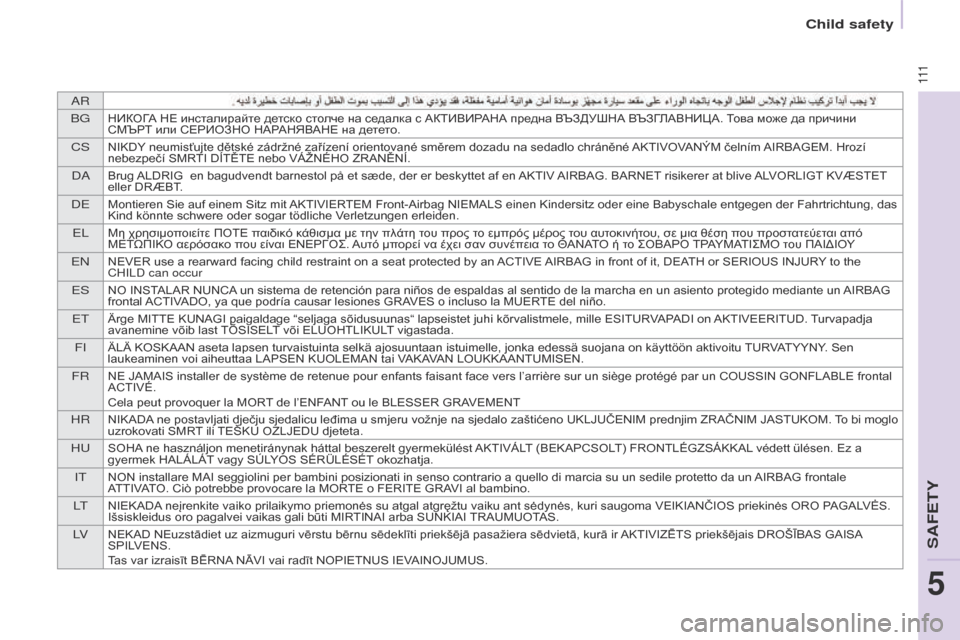 Citroen BERLINGO RHD 2016 2.G Owners Manual aR
BG
НИКОГА НЕ инсталирайте детско столче на седалка с АКТИВИРАНА предна ВЪЗДУШНА ВЪЗГЛАВНИЦА. Това може да пр Citroen BERLINGO RHD 2016 2.G Owners Manual aR
BG
НИКОГА НЕ инсталирайте детско столче на седалка с АКТИВИРАНА предна ВЪЗДУШНА ВЪЗГЛАВНИЦА. Това може да пр
