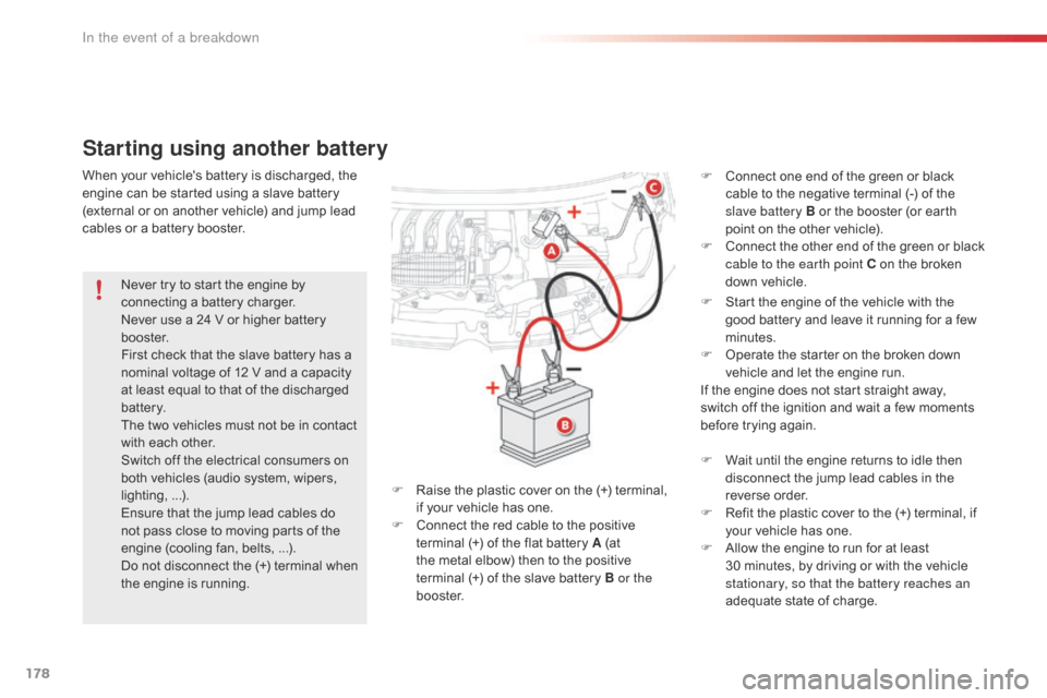 Citroen C1 RHD 2016 1.G User Guide 178
Starting using another battery
F Start the  engine  of  the  vehicle  with  the  g
ood  battery  and  leave  it  running  for  a  few Â
m
inutes.
F
Â
O
perate  Citroen C1 RHD 2016 1.G User Guide 178
Starting using another battery
F Start the  engine  of  the  vehicle  with  the  g
ood  battery  and  leave  it  running  for  a  few Â
m
inutes.
F
Â
O
perate Â