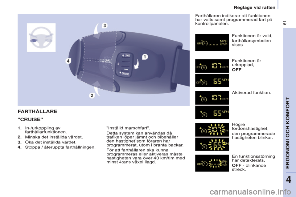 CITROEN BERLINGO MULTISPACE 2015 InstruktionsbÖcker (in Swedish) 61
Berlingo-2-VP_sv_Chap04_Ergonomie_ed01-2015
FARTHÅllARe
"CRUIS
e"
"Inställd marschfart".
Detta system kan användas då
trafiken löper jämnt och bibehåller
den hastighet som CITROEN BERLINGO MULTISPACE 2015 InstruktionsbÖcker (in Swedish) 61
Berlingo-2-VP_sv_Chap04_Ergonomie_ed01-2015
FARTHÅllARe
"CRUIS
e"
"Inställd marschfart".
Detta system kan användas då
trafiken löper jämnt och bibehåller
den hastighet som
