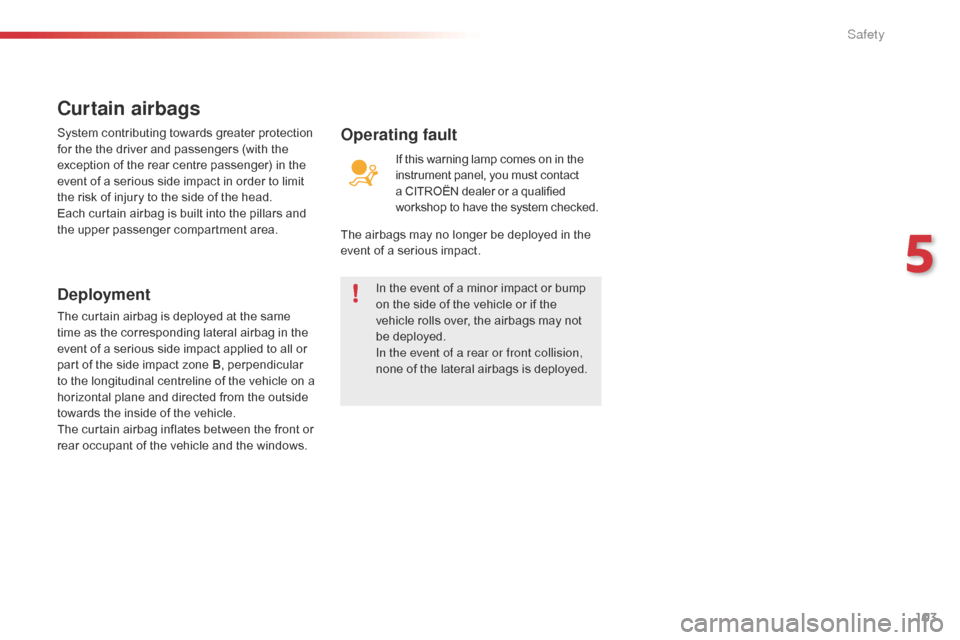 Citroen C4 CACTUS 2016 1.G Owners Manual 103
In the event of a minor impact or bump on  the  side  of  the  vehicle  or  if  the Â
v
ehicle  rolls  over,  the  airbags  may  not Â
b
e  deployed.
In Citroen C4 CACTUS 2016 1.G Owners Manual 103
In the event of a minor impact or bump on  the  side  of  the  vehicle  or  if  the Â
v
ehicle  rolls  over,  the  airbags  may  not Â
b
e  deployed.
In