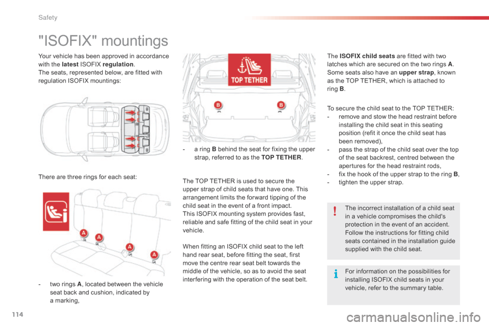 Citroen C4 CACTUS 2016 1.G Owners Manual 114
Your vehicle has been approved in accordance with the latest ISOFIX regulation .
The
seats, represented below, are fitted with
r
egulation
I
SOFIX
m
ountings:
" Citroen C4 CACTUS 2016 1.G Owners Manual 114
Your vehicle has been approved in accordance with the latest ISOFIX regulation .
The
seats, represented below, are fitted with
r
egulation
I
SOFIX
m
ountings:
"