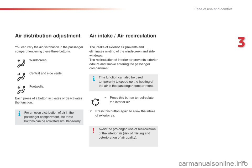 Citroen C4 CACTUS 2016 1.G Owners Manual 59
Air distribution adjustment
The intake of exterior air prevents and eliminates  misting  of  the  windscreen  and  side Â
w
indows.
The
 recirculation  of  interior  ai Citroen C4 CACTUS 2016 1.G Owners Manual 59
Air distribution adjustment
The intake of exterior air prevents and eliminates  misting  of  the  windscreen  and  side Â
w
indows.
The
 recirculation  of  interior  ai