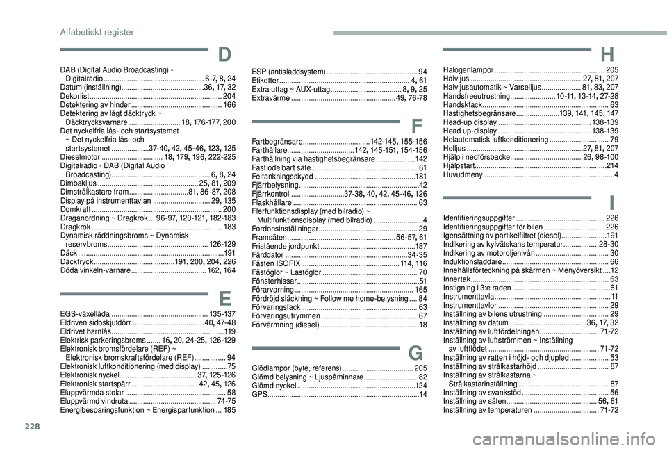CITROEN BERLINGO VAN 2019 InstruktionsbÖcker (in Swedish) 228
DDAB (Digital Audio Broadcasting) - Digitalradio ................................................... 6-
7,
8,
24
D
atum (inställning) .......................................... 36,
17,
32
CITROEN BERLINGO VAN 2019 InstruktionsbÖcker (in Swedish) 228
DDAB (Digital Audio Broadcasting) - Digitalradio ................................................... 6-
7,
8,
24
D
atum (inställning) .......................................... 36,
17,
32