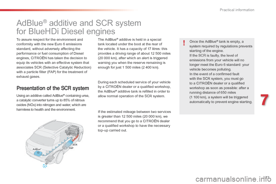 Citroen C4 CACTUS RHD 2016 1.G Service Manual 173
AdBlue® additive and SCR system
fo
r
 B

lueHDi
 D
 iesel
 e
 ngines
To assure respect for the environment and co
nformity w ith t he n ew E uro 6 e missions st

andard,
 w
