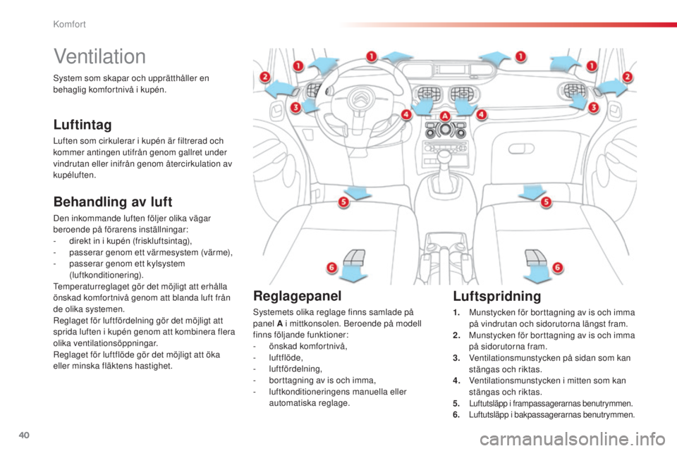 CITROEN C3 PICASSO 2015 InstruktionsbÖcker (in Swedish) 40
C3Picasso_sv_Chap03_confort_ed01-2014
Ventilation
Behandling av luft
Den inkommande luften följer olika vägar
beroende på förarens inställningar:
-
d
irekt in i kupén (friskluftsintag),
-
CITROEN C3 PICASSO 2015 InstruktionsbÖcker (in Swedish) 40
C3Picasso_sv_Chap03_confort_ed01-2014
Ventilation
Behandling av luft
Den inkommande luften följer olika vägar
beroende på förarens inställningar:
-
d
irekt in i kupén (friskluftsintag),
-
