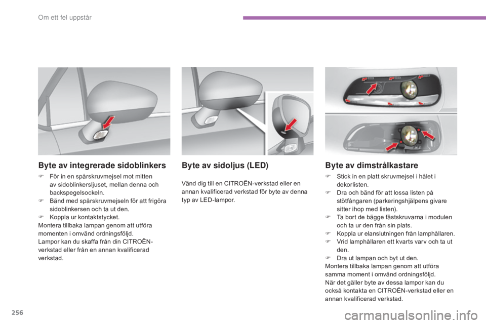 CITROEN C4 2017 InstruktionsbÖcker (in Swedish) 256
C4-2_sv_Chap08_en-cas-de-panne_ed02-2015
Byte av dimstrålkastare
F Stick in en platt skruvmejsel i hålet i dekorlisten.
F
D
ra och bänd för att lossa listen på
stötfångaren (parkeringsh CITROEN C4 2017 InstruktionsbÖcker (in Swedish) 256
C4-2_sv_Chap08_en-cas-de-panne_ed02-2015
Byte av dimstrålkastare
F Stick in en platt skruvmejsel i hålet i dekorlisten.
F
D
ra och bänd för att lossa listen på
stötfångaren (parkeringsh