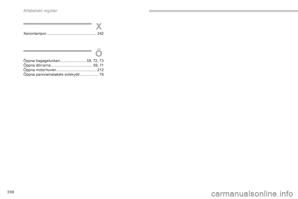 CITROEN C4 2015 InstruktionsbÖcker (in Swedish) 398
C4-2_sv_Chap14_index-alpha_ed01-2015
C4-2_sv_Chap14_index-alpha_ed01-2015
Xenonlampor ................................................2 42
Öppna bagageluckan
......................... 5
9, 72, CITROEN C4 2015 InstruktionsbÖcker (in Swedish) 398
C4-2_sv_Chap14_index-alpha_ed01-2015
C4-2_sv_Chap14_index-alpha_ed01-2015
Xenonlampor ................................................2 42
Öppna bagageluckan
......................... 5
9, 72,