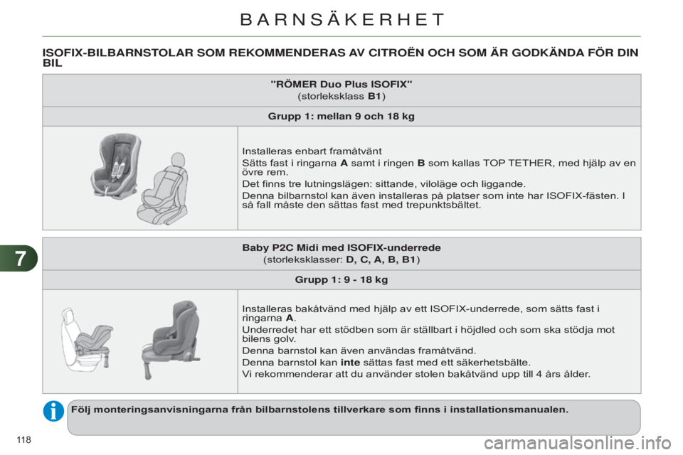 CITROEN C4 2014 InstruktionsbÖcker (in Swedish) 77
118
C4-2_sv_Chap07_securite-enfants_ed01-2014
ISOFIx-BILBARNSTOLAR SOM REKOMMENDERAS AV CITROËN OCH SOM ÄR GODKÄNDA FÖR DIN BIL
"RÖMER Duo Plus ISOFIx"
(storleksklass B1 CITROEN C4 2014 InstruktionsbÖcker (in Swedish) 77
118
C4-2_sv_Chap07_securite-enfants_ed01-2014
ISOFIx-BILBARNSTOLAR SOM REKOMMENDERAS AV CITROËN OCH SOM ÄR GODKÄNDA FÖR DIN BIL
"RÖMER Duo Plus ISOFIx"
(storleksklass B1