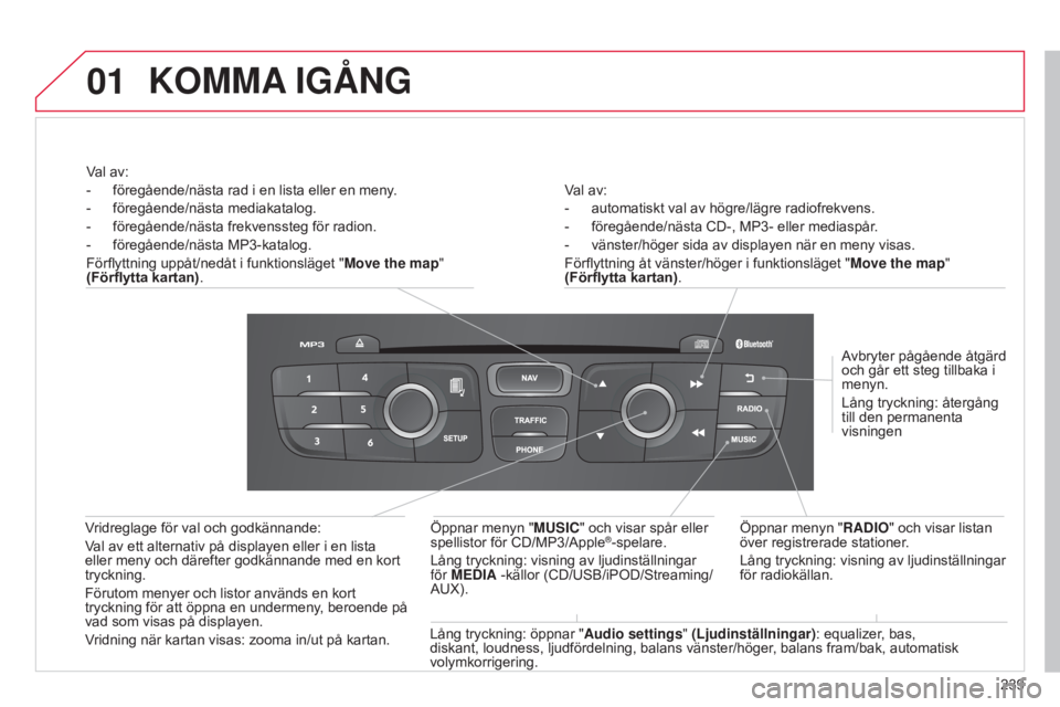 CITROEN C4 2014 InstruktionsbÖcker (in Swedish) 01
239
C4-2_sv_Chap13b_RT6_ed01-2014
Val av:
-
automatiskt val av högre/lägre radiofrekvens.
-
föregående/nästa CD-, MP3- eller mediaspår
.
-
vänster/höger sida av displayen när en men CITROEN C4 2014 InstruktionsbÖcker (in Swedish) 01
239
C4-2_sv_Chap13b_RT6_ed01-2014
Val av:
-
automatiskt val av högre/lägre radiofrekvens.
-
föregående/nästa CD-, MP3- eller mediaspår
.
-
vänster/höger sida av displayen när en men