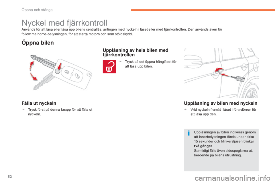 CITROEN C4 AIRCROSS 2016 InstruktionsbÖcker (in Swedish) 52
C4-Aircross_sv_Chap02_ouvertures_ed01-2014
Används för att låsa eller låsa upp bilens centrallås, antingen med nyckeln i låset eller med fjärrkontrollen. Den används även för
follow me CITROEN C4 AIRCROSS 2016 InstruktionsbÖcker (in Swedish) 52
C4-Aircross_sv_Chap02_ouvertures_ed01-2014
Används för att låsa eller låsa upp bilens centrallås, antingen med nyckeln i låset eller med fjärrkontrollen. Den används även för
follow me