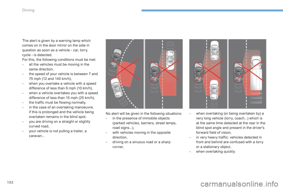 Citroen C4 RHD 2016 2.G Owners Manual 192
No alert will be given in the following situations:
- in t he p resence o f i mmobile o bjects (p
arked
 v
ehicles,
 b
arriers,
 s
treet
 l
amps,
 ro
ad
 si
gns...),
-
Citroen C4 RHD 2016 2.G Owners Manual 192
No alert will be given in the following situations:
- in t he p resence o f i mmobile o bjects (p
arked
 v
ehicles,
 b
arriers,
 s
treet
 l
amps,
 ro
ad
 si
gns...),
-