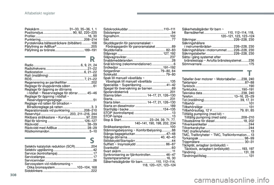 CITROEN C4 SPACETOURER 2021 InstruktionsbÖcker (in Swedish) 308
Tabeller över motorer ~ Motortabeller ......23 8, 240
Taklampor ..................................................... 8
7– 8 8
Ta n k l o c k
................................................ CITROEN C4 SPACETOURER 2021 InstruktionsbÖcker (in Swedish) 308
Tabeller över motorer ~ Motortabeller ......23 8, 240
Taklampor ..................................................... 8
7– 8 8
Ta n k l o c k
................................................