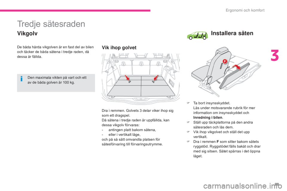CITROEN C4 SPACETOURER 2018 InstruktionsbÖcker (in Swedish) 89
C4-Picasso-II_sv_Chap03_ergonomie-confort_ed02-2016
Tredje sätesraden
Vikgolv
Vik ihop golvet
F Ta bort insynsskyddet. Läs under motsvarande rubrik för mer
information om insynsskyddet och
Inr CITROEN C4 SPACETOURER 2018 InstruktionsbÖcker (in Swedish) 89
C4-Picasso-II_sv_Chap03_ergonomie-confort_ed02-2016
Tredje sätesraden
Vikgolv
Vik ihop golvet
F Ta bort insynsskyddet. Läs under motsvarande rubrik för mer
information om insynsskyddet och
Inr