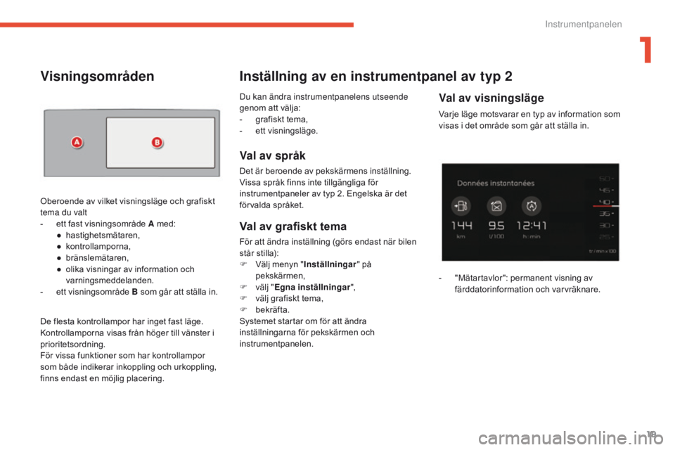 CITROEN C4 SPACETOURER 2016 InstruktionsbÖcker (in Swedish) 19
C4-Picasso-II_sv_Chap01_instruments-bord_ed01-2016
Du kan ändra instrumentpanelens utseende
genom att välja:
-
g
rafiskt tema,
-
e
tt visningsläge.
Val av språk
Det är beroende av pekskä CITROEN C4 SPACETOURER 2016 InstruktionsbÖcker (in Swedish) 19
C4-Picasso-II_sv_Chap01_instruments-bord_ed01-2016
Du kan ändra instrumentpanelens utseende
genom att välja:
-
g
rafiskt tema,
-
e
tt visningsläge.
Val av språk
Det är beroende av pekskä