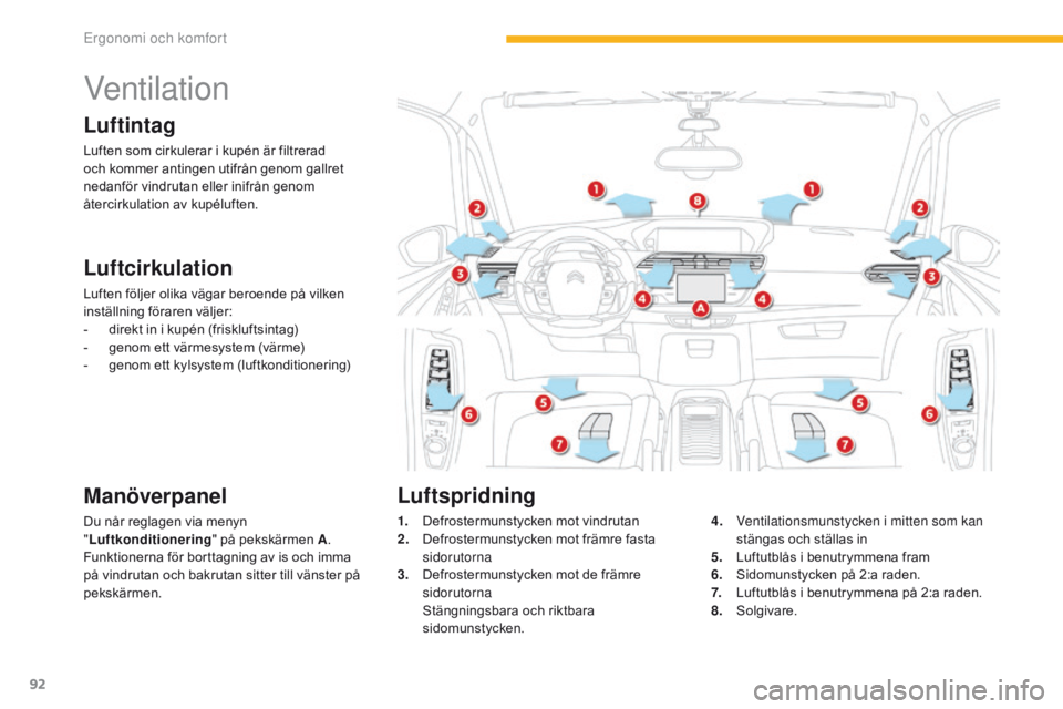 CITROEN C4 SPACETOURER 2016 InstruktionsbÖcker (in Swedish) 92
C4-Picasso-II_sv_Chap03_ergonomie-confort_ed01-2016
Ventilation
Luftintag
Luften som cirkulerar i kupén är filtrerad
och kommer antingen utifrån genom gallret
nedanför vindrutan eller inifrå CITROEN C4 SPACETOURER 2016 InstruktionsbÖcker (in Swedish) 92
C4-Picasso-II_sv_Chap03_ergonomie-confort_ed01-2016
Ventilation
Luftintag
Luften som cirkulerar i kupén är filtrerad
och kommer antingen utifrån genom gallret
nedanför vindrutan eller inifrå
