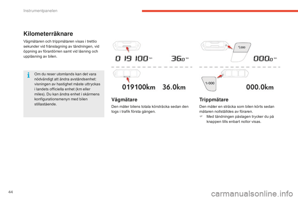 CITROEN C4 SPACETOURER 2015 InstruktionsbÖcker (in Swedish) 44
C4-Picasso-II_sv_Chap01_controle-de-marche_ed01-2014
Kilometerräknare
Vägmätaren och trippmätaren visas i trettio
sekunder vid frånslagning av tändningen, vid
öppning av förardörren samt CITROEN C4 SPACETOURER 2015 InstruktionsbÖcker (in Swedish) 44
C4-Picasso-II_sv_Chap01_controle-de-marche_ed01-2014
Kilometerräknare
Vägmätaren och trippmätaren visas i trettio
sekunder vid frånslagning av tändningen, vid
öppning av förardörren samt