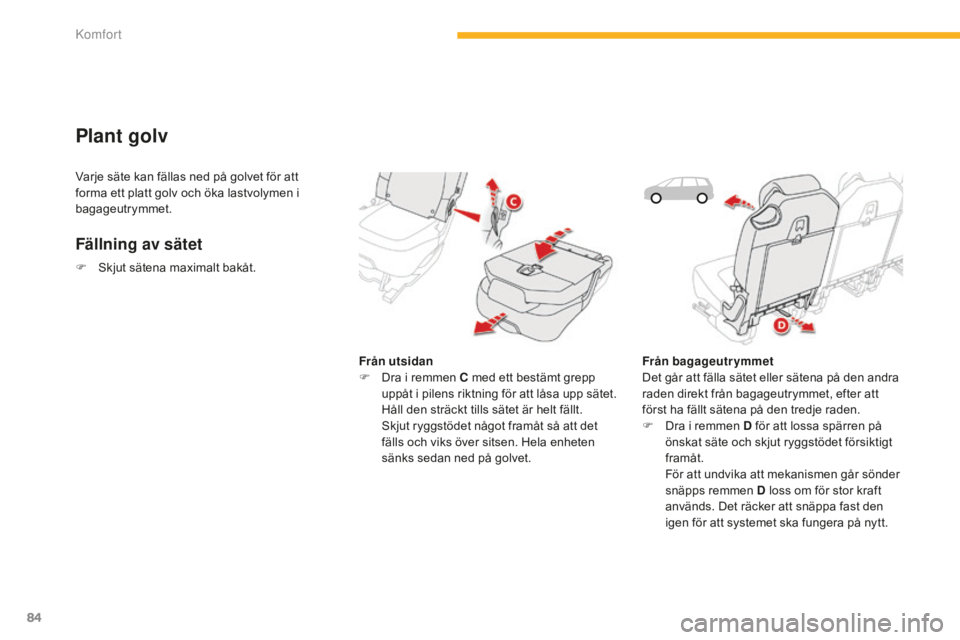 CITROEN C4 SPACETOURER 2015 InstruktionsbÖcker (in Swedish) 84
C4-Picasso-II_sv_Chap03_confort_ed01-2014
Plant golv
Fällning av sätet
Från utsidan
F D ra i remmen C med ett bestämt grepp
uppåt i pilens riktning för att låsa upp sätet.
Håll den strä CITROEN C4 SPACETOURER 2015 InstruktionsbÖcker (in Swedish) 84
C4-Picasso-II_sv_Chap03_confort_ed01-2014
Plant golv
Fällning av sätet
Från utsidan
F D ra i remmen C med ett bestämt grepp
uppåt i pilens riktning för att låsa upp sätet.
Håll den strä