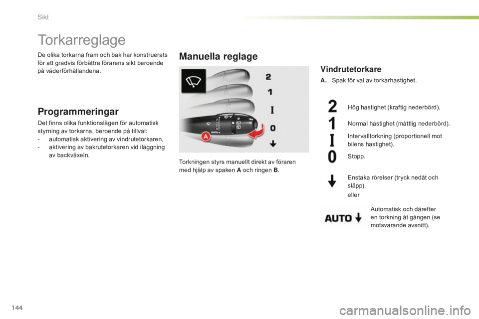 CITROEN C5 2016 InstruktionsbÖcker (in Swedish) 144
C5_sv_Chap05_visibilite_ed01-2015
Torkarreglage
Programmeringar
Det finns olika funktionslägen för automatisk
styrning av torkarna, beroende på tillval:
-
a
utomatisk aktivering av vindrutet CITROEN C5 2016 InstruktionsbÖcker (in Swedish) 144
C5_sv_Chap05_visibilite_ed01-2015
Torkarreglage
Programmeringar
Det finns olika funktionslägen för automatisk
styrning av torkarna, beroende på tillval:
-
a
utomatisk aktivering av vindrutet