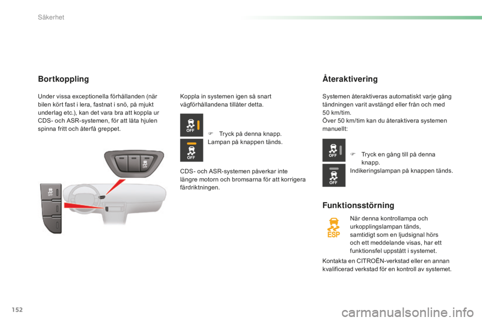 CITROEN C5 2016 InstruktionsbÖcker (in Swedish) 152
C5_sv_Chap06_securite_ed01-2015
Återaktivering
Funktionsstörning
När denna kontrollampa och
urkopplingslampan tänds,
samtidigt som en ljudsignal hörs
och ett meddelande visas, har ett
fun CITROEN C5 2016 InstruktionsbÖcker (in Swedish) 152
C5_sv_Chap06_securite_ed01-2015
Återaktivering
Funktionsstörning
När denna kontrollampa och
urkopplingslampan tänds,
samtidigt som en ljudsignal hörs
och ett meddelande visas, har ett
fun