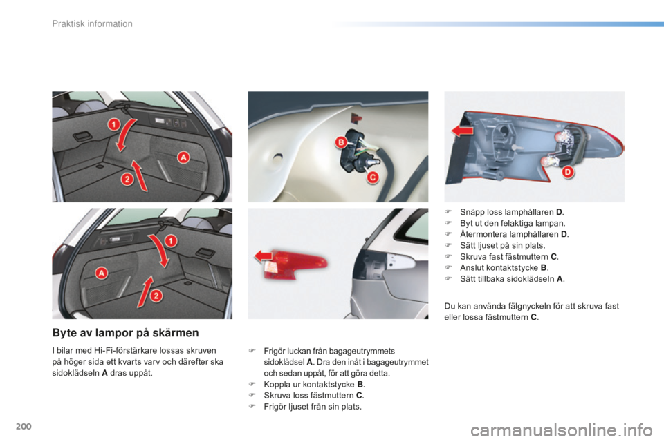 CITROEN C5 2016 InstruktionsbÖcker (in Swedish) 200
C5_sv_Chap08_information_ed01-2015
Byte av lampor på skärmen
F Frigör luckan från bagageutrymmets
sidoklädsel A. Dra den inåt i bagageutrymmet
och sedan uppåt, för att göra detta.
F Kop CITROEN C5 2016 InstruktionsbÖcker (in Swedish) 200
C5_sv_Chap08_information_ed01-2015
Byte av lampor på skärmen
F Frigör luckan från bagageutrymmets
sidoklädsel A. Dra den inåt i bagageutrymmet
och sedan uppåt, för att göra detta.
F Kop