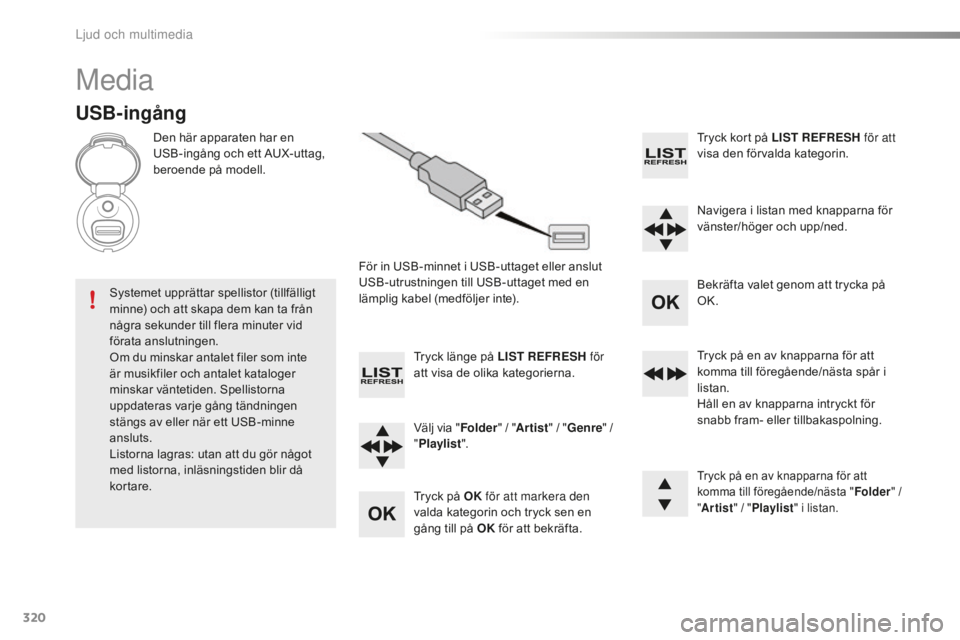 CITROEN C5 2016 InstruktionsbÖcker (in Swedish) 320
C5_sv_Chap11c_RD45_ed01-2015
Media
USB-ingång
Den här apparaten har en
USB-ingång och ett AUX-uttag,
beroende på modell.För in USB-minnet i USB-uttaget eller anslut
USB-utrustningen till U CITROEN C5 2016 InstruktionsbÖcker (in Swedish) 320
C5_sv_Chap11c_RD45_ed01-2015
Media
USB-ingång
Den här apparaten har en
USB-ingång och ett AUX-uttag,
beroende på modell.För in USB-minnet i USB-uttaget eller anslut
USB-utrustningen till U