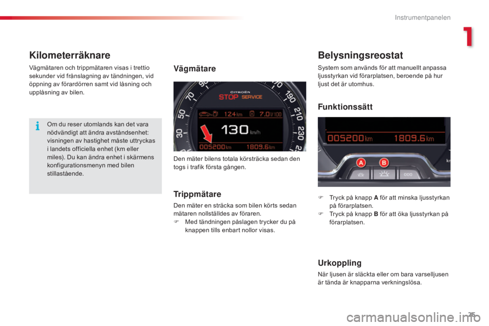 CITROEN C5 2015 InstruktionsbÖcker (in Swedish) 25
C5_sv_Chap01_controle-de-marche_ed01-2014
KilometerräknareBelysningsreostat
F Tryck på knapp A för att minska ljusstyrkan
på förarplatsen.
F
T
ryck på knapp B för att öka ljusstyrkan p CITROEN C5 2015 InstruktionsbÖcker (in Swedish) 25
C5_sv_Chap01_controle-de-marche_ed01-2014
KilometerräknareBelysningsreostat
F Tryck på knapp A för att minska ljusstyrkan
på förarplatsen.
F
T
ryck på knapp B för att öka ljusstyrkan p