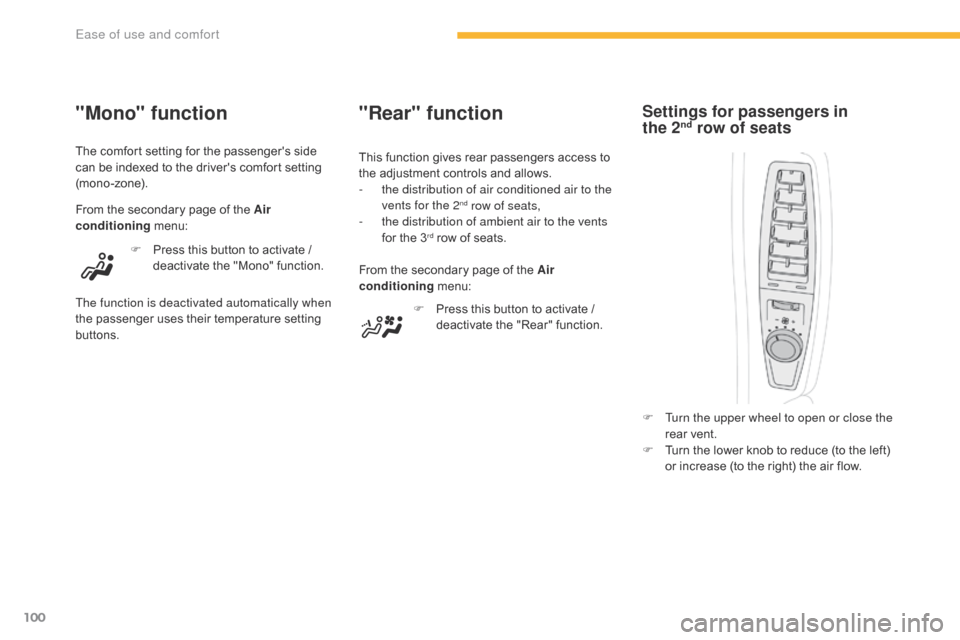 Citroen C4 PICASSO 2016 2.G Owners Manual 100
C4-Picasso-II_en_Chap03_ergonomie-confort_ed01-2016
"Rear" function
F Press  this   button   to   activate   /  d
eactivate   the   "Rear"   function.
From
 
the
 
secondary   page  