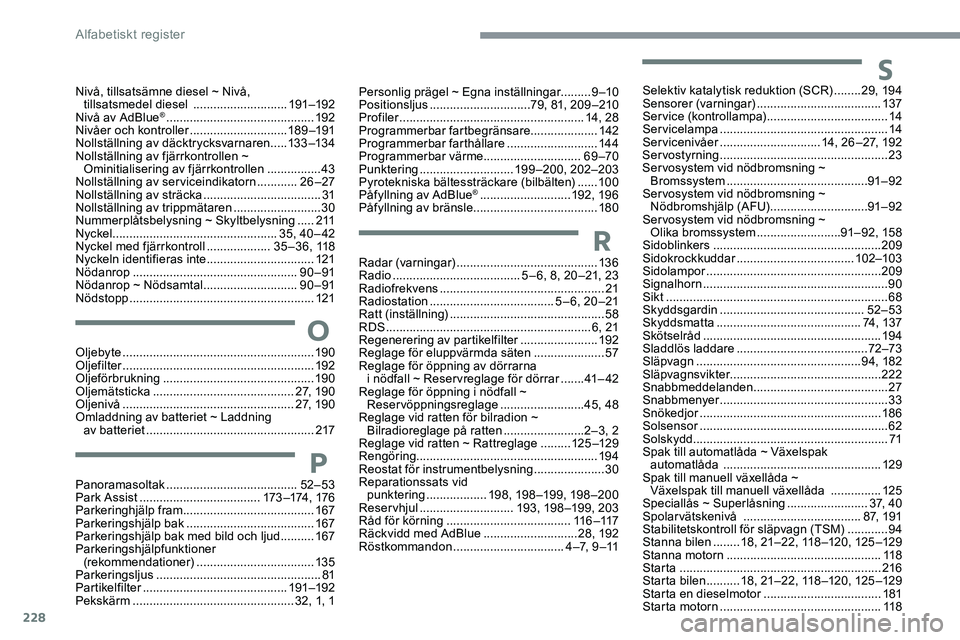 CITROEN C5 AIRCROSS 2020 InstruktionsbÖcker (in Swedish) 228
Oljebyte ......................................................... 19 0
Oljefilter ......................................................... 192
Oljeförbrukning
.............................. CITROEN C5 AIRCROSS 2020 InstruktionsbÖcker (in Swedish) 228
Oljebyte ......................................................... 19 0
Oljefilter ......................................................... 192
Oljeförbrukning
..............................