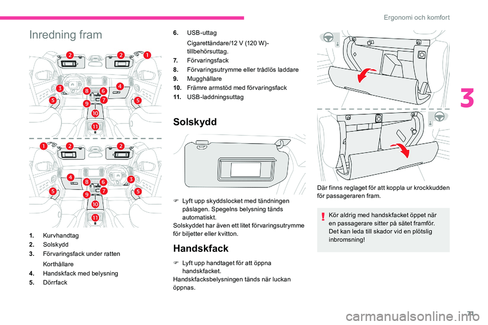 CITROEN C5 AIRCROSS 2020 InstruktionsbÖcker (in Swedish) 71
Inredning fram6.USB-uttag
Cigarettändare/12
V (120
W)-
tillbehörsuttag.
7. Förvaringsfack
8. Förvaringsutrymme eller trådlös laddare
9. Mugghållare
10. Främre armstöd med förvarings CITROEN C5 AIRCROSS 2020 InstruktionsbÖcker (in Swedish) 71
Inredning fram6.USB-uttag
Cigarettändare/12
V (120
W)-
tillbehörsuttag.
7. Förvaringsfack
8. Förvaringsutrymme eller trådlös laddare
9. Mugghållare
10. Främre armstöd med förvarings