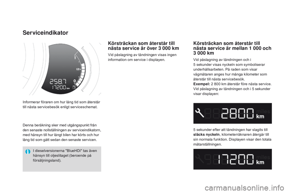 CITROEN DS3 2016 InstruktionsbÖcker (in Swedish) DS3_sv_Chap01_controle-de-marche_ed01-2015
Informerar föraren om hur lång tid som återstår
till nästa servicebesök enligt serviceschemat.
Serviceindikator
Körsträckan som återstår till
nä CITROEN DS3 2016 InstruktionsbÖcker (in Swedish) DS3_sv_Chap01_controle-de-marche_ed01-2015
Informerar föraren om hur lång tid som återstår
till nästa servicebesök enligt serviceschemat.
Serviceindikator
Körsträckan som återstår till
nä