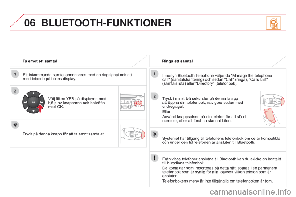 CITROEN DS3 2015 InstruktionsbÖcker (in Swedish) 06
DS3_sv_Chap13c_RD45_ed01_2014
Ta emot ett samtalEtt inkommande samtal annonseras med en ringsignal och ett
meddelande på bilens display.
Välj fliken YE
s på displayen med
hjälp av knapparna CITROEN DS3 2015 InstruktionsbÖcker (in Swedish) 06
DS3_sv_Chap13c_RD45_ed01_2014
Ta emot ett samtalEtt inkommande samtal annonseras med en ringsignal och ett
meddelande på bilens display.
Välj fliken YE
s på displayen med
hjälp av knapparna