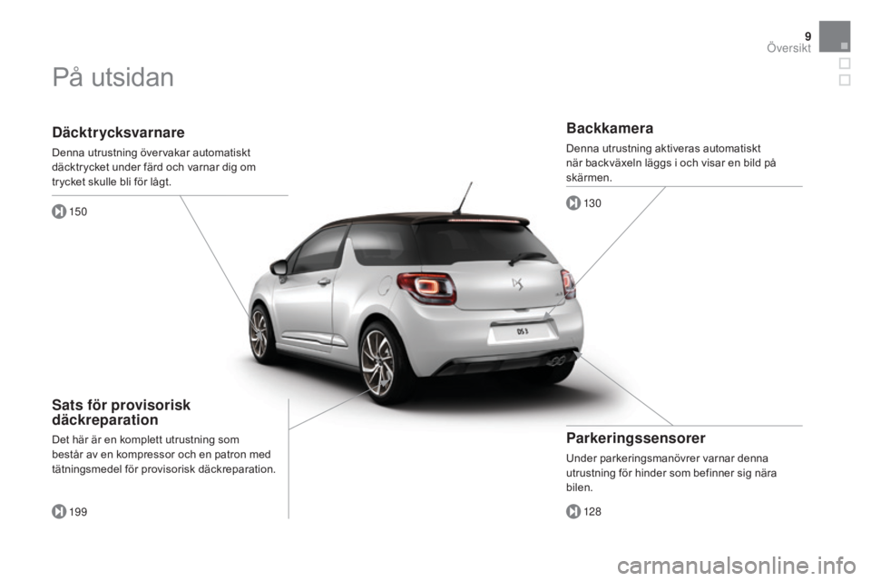 CITROEN DS3 CABRIO 2017 InstruktionsbÖcker (in Swedish) 9
DS3_sv_Chap00b_vue-ensemble_ed02-2015
Däcktrycksvarnare
Denna utrustning övervakar automatiskt
däcktrycket under färd och varnar dig om
trycket skulle bli för lågt.150
19 9
Sats för proviso CITROEN DS3 CABRIO 2017 InstruktionsbÖcker (in Swedish) 9
DS3_sv_Chap00b_vue-ensemble_ed02-2015
Däcktrycksvarnare
Denna utrustning övervakar automatiskt
däcktrycket under färd och varnar dig om
trycket skulle bli för lågt.150
19 9
Sats för proviso
