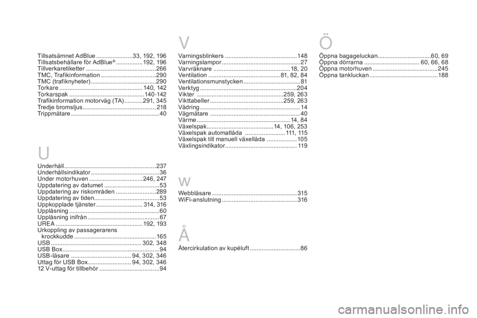 CITROEN DS3 CABRIO 2017 InstruktionsbÖcker (in Swedish) DS3_sv_Chap12_index-recherche_ed02-2015
w
ÅÖ
V
Webbläsare ............................... ....................315
WiFi-anslutning ............................................. 31
6
Återcirkulation CITROEN DS3 CABRIO 2017 InstruktionsbÖcker (in Swedish) DS3_sv_Chap12_index-recherche_ed02-2015
w
ÅÖ
V
Webbläsare ............................... ....................315
WiFi-anslutning ............................................. 31
6
Återcirkulation